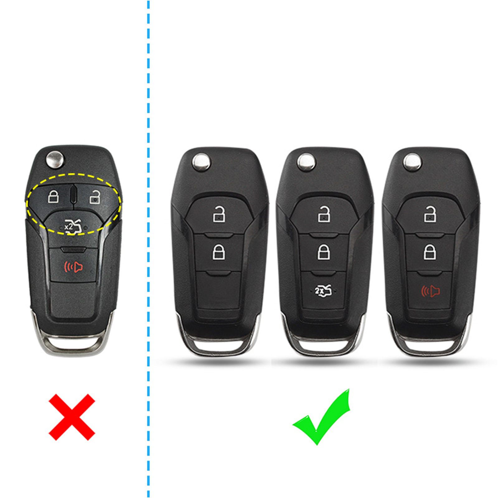 2015-2019 Ford Leather Silicone Car Key Case Cover With Buckle Generic