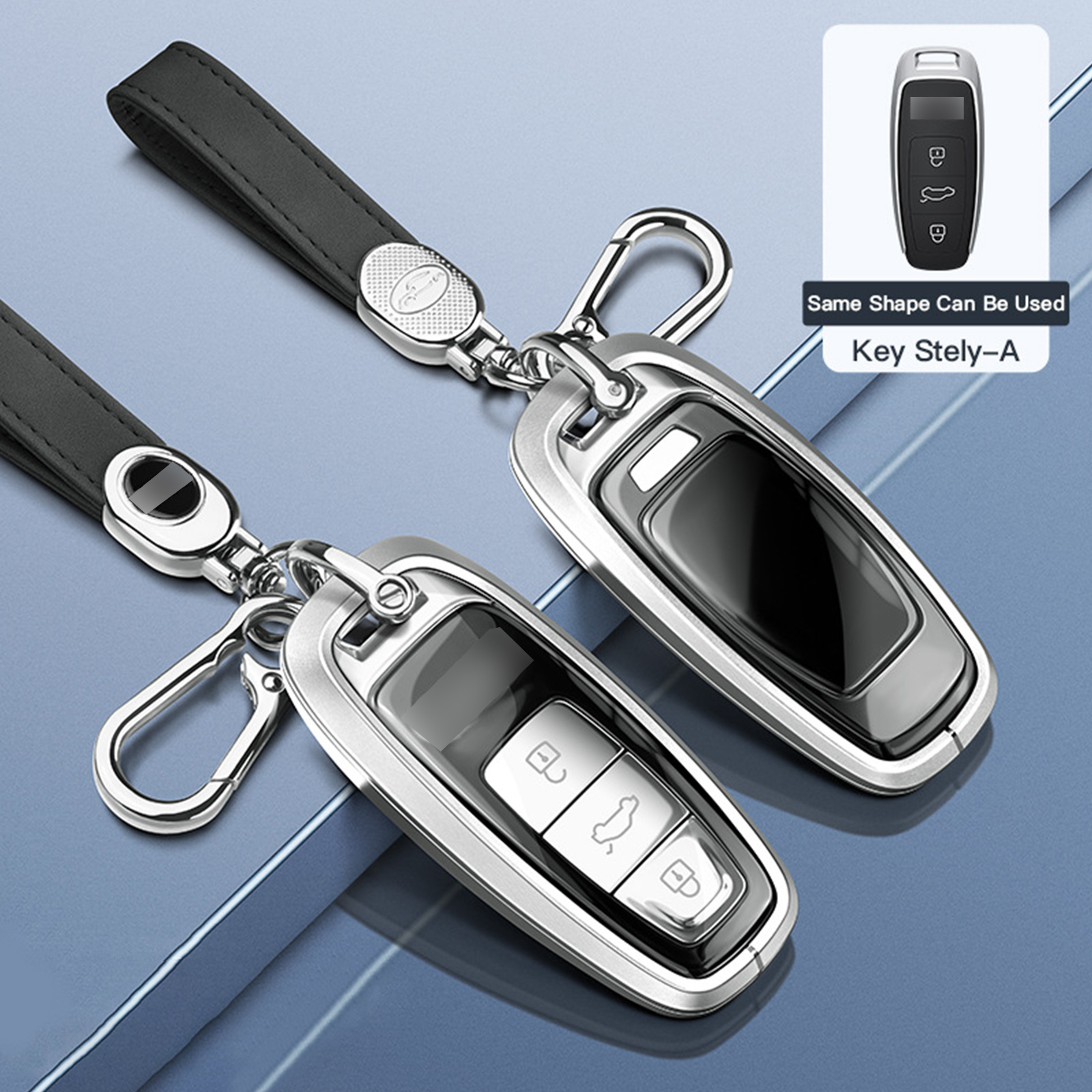 Aluminum Alloy TPU Silver Car Key Case Cover With Buckle For Audi A6l A4l A3