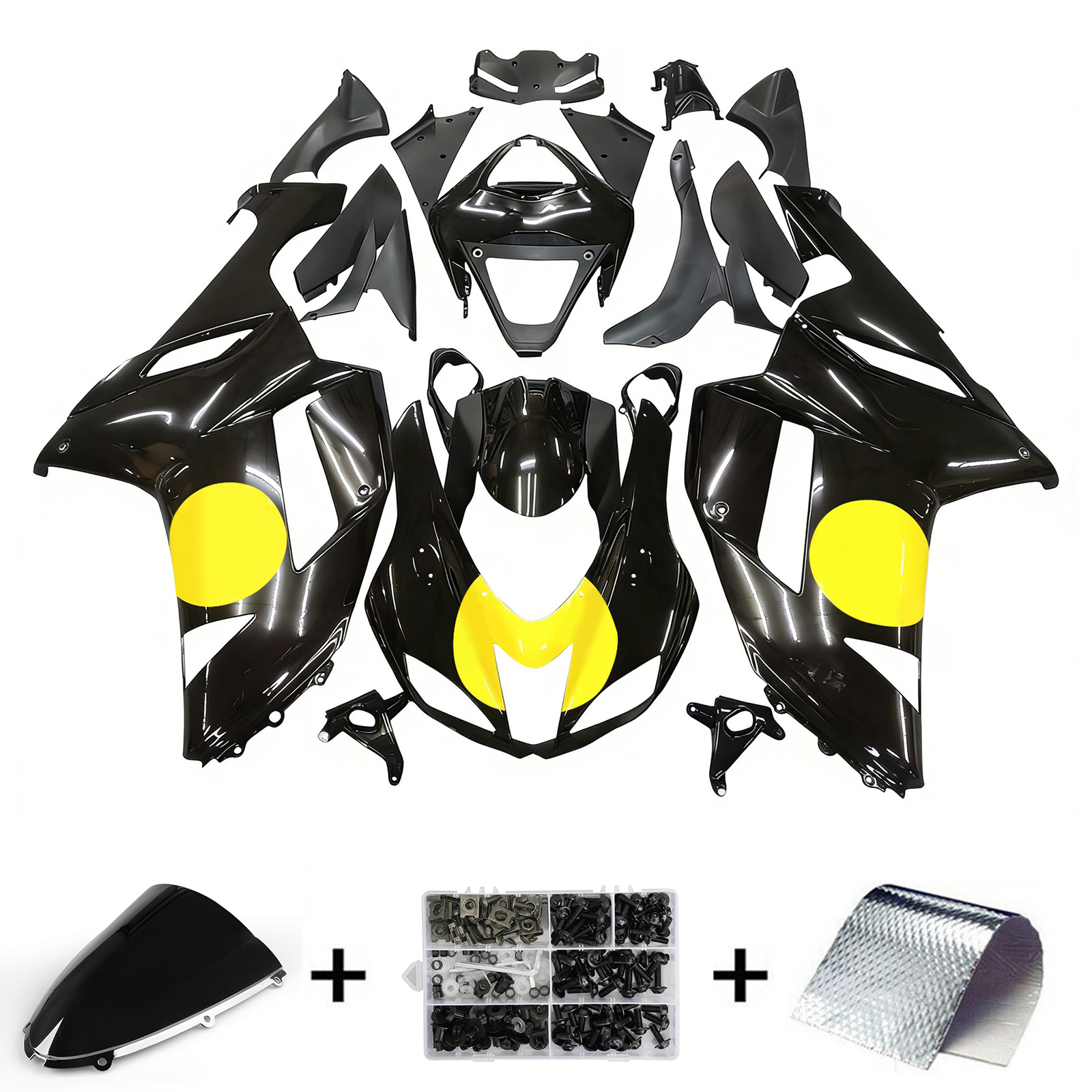 2007-2008 Kawasaki ZX6R ZX636 Amotopart Fairings Black Yellow