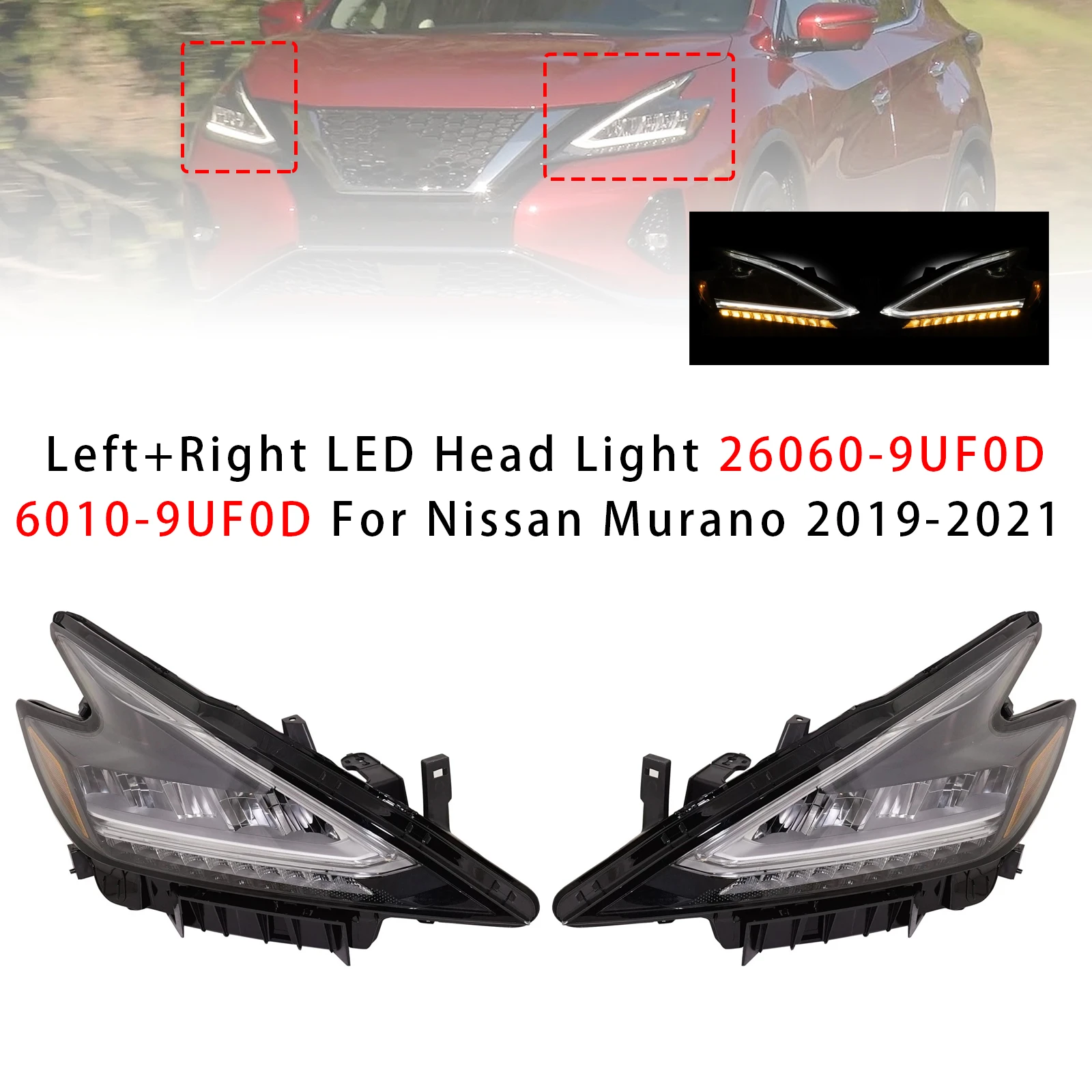 2019-2021 Nissan Murano Left+Right LED Head Light 26060-9UF0D 26010-9UF0D