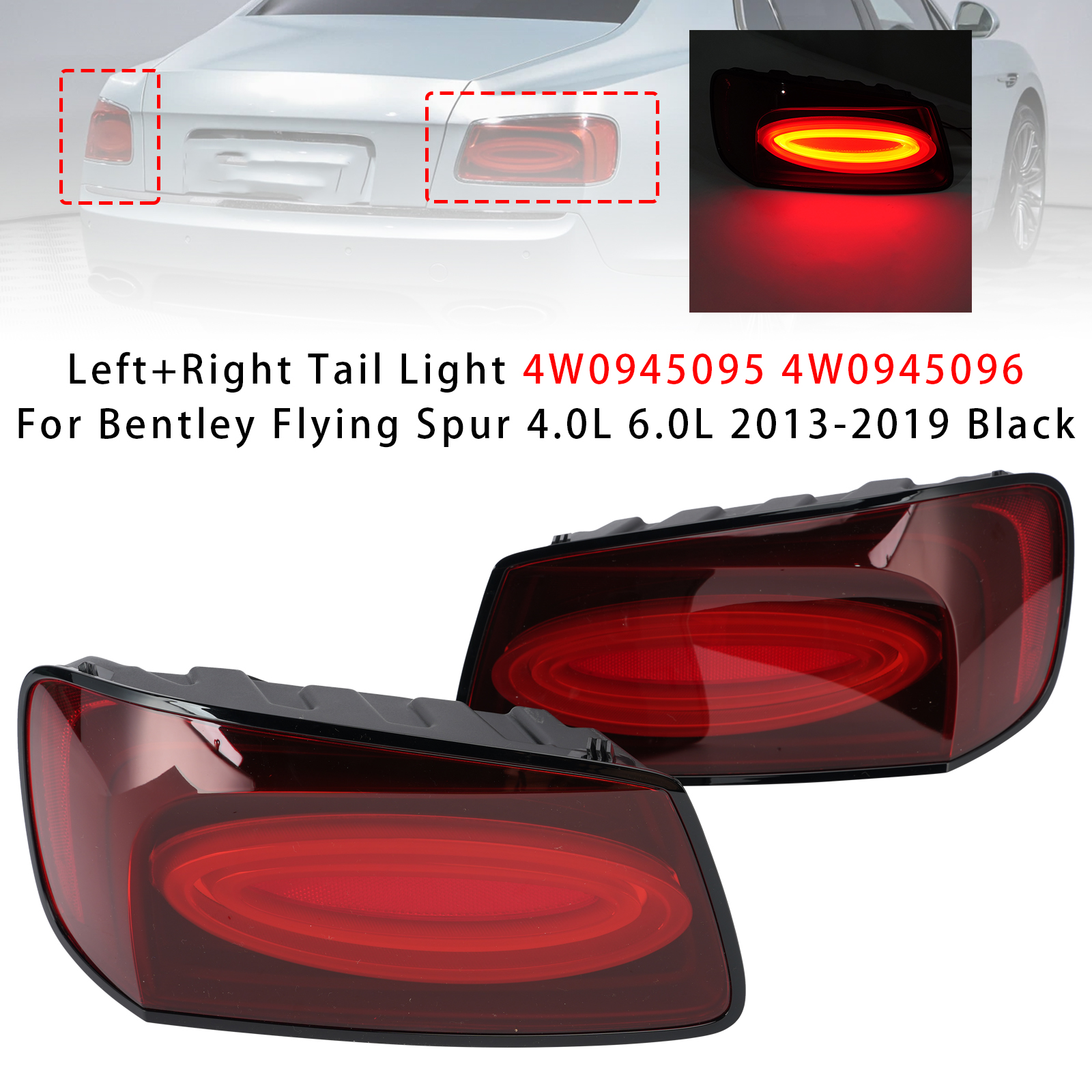 2013-2019 Left+Right Tail Light For Bentley Flying Spur 4.0L 6.0L Black