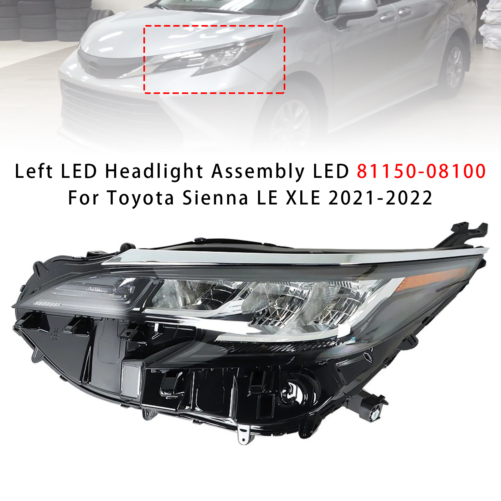 2021-2022 Toyota Sienna LE XLE Left LED Headlight Assembly LED 81150-08100