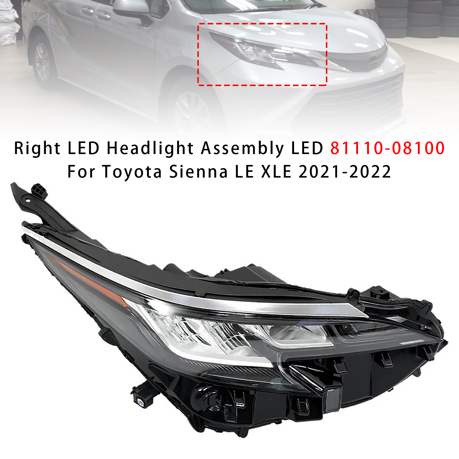 2021-2022 Toyota Sienna LE XLE Right LED Headlight Assembly LED 81110-08100