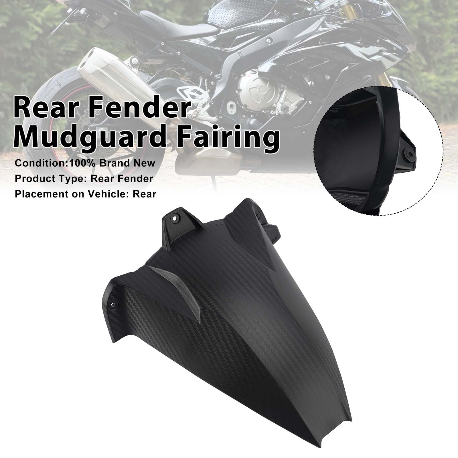 2009-2018 BMW S1000RR Rear Fender Mudguard Fairing Black