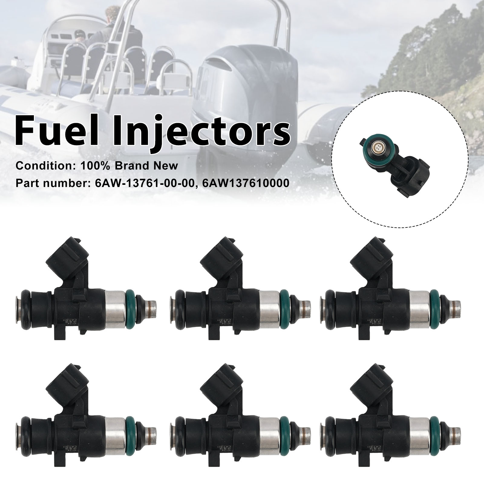 6PC Fuel Injectors 6AW-13761-00-00 For Yamaha Outboard 225/250/300/350HP 2022