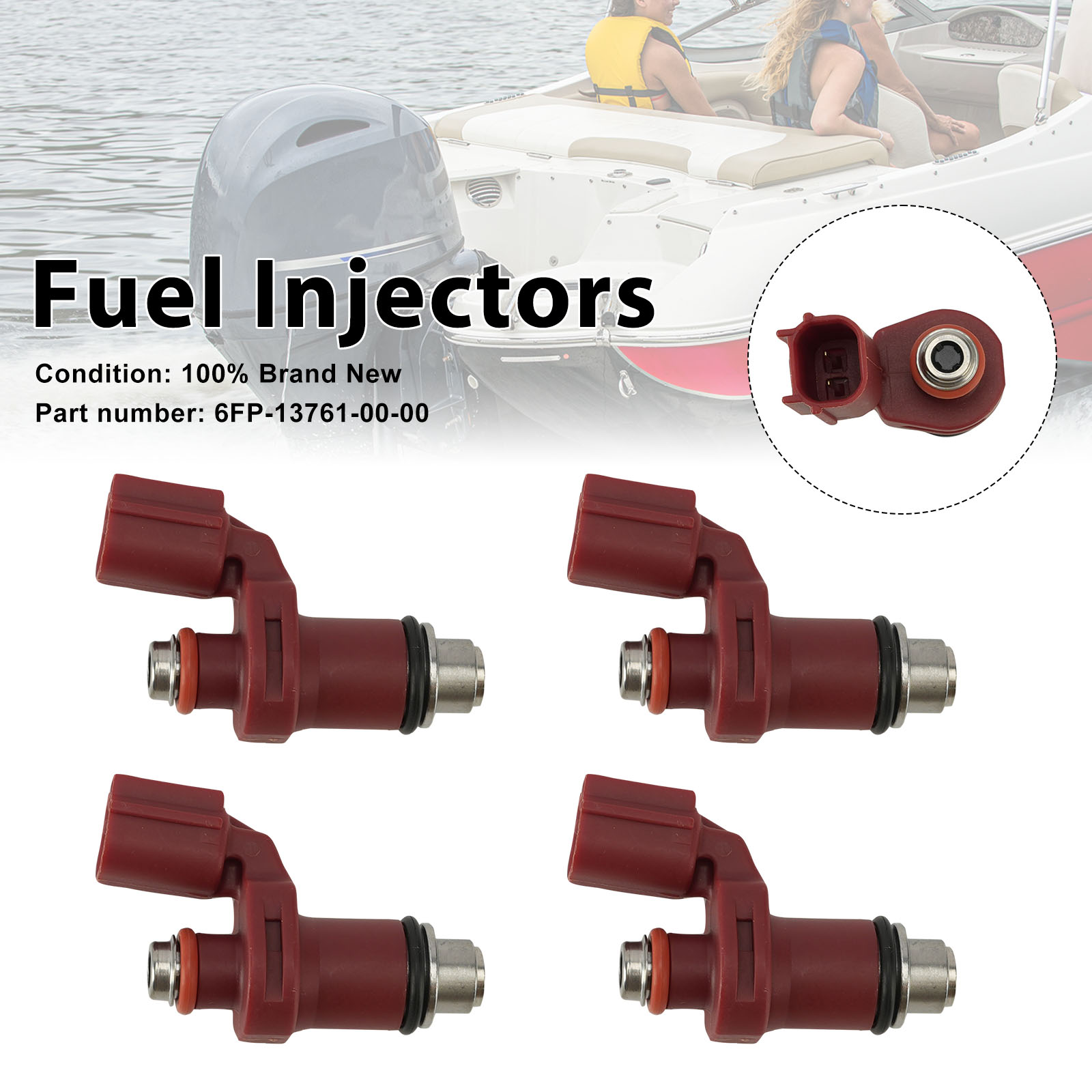 2016-2022 Yamaha Outboard 75HP 90HP Fuel Injectors 6FP-13761-00-00 4PC