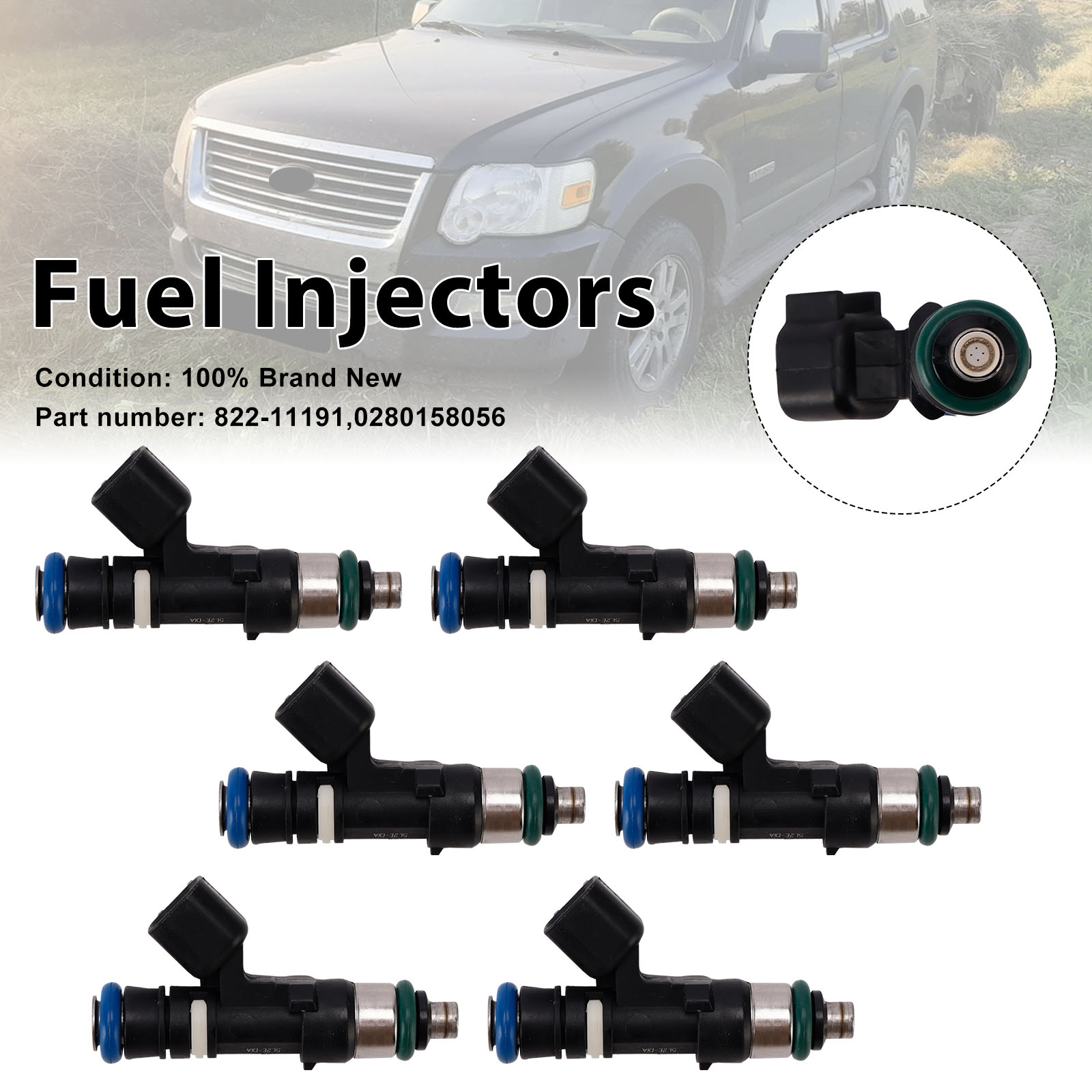 6PC 822-11191 Fuel Injectors 0280158056 For Mercury Mountaineer Ford 2005
