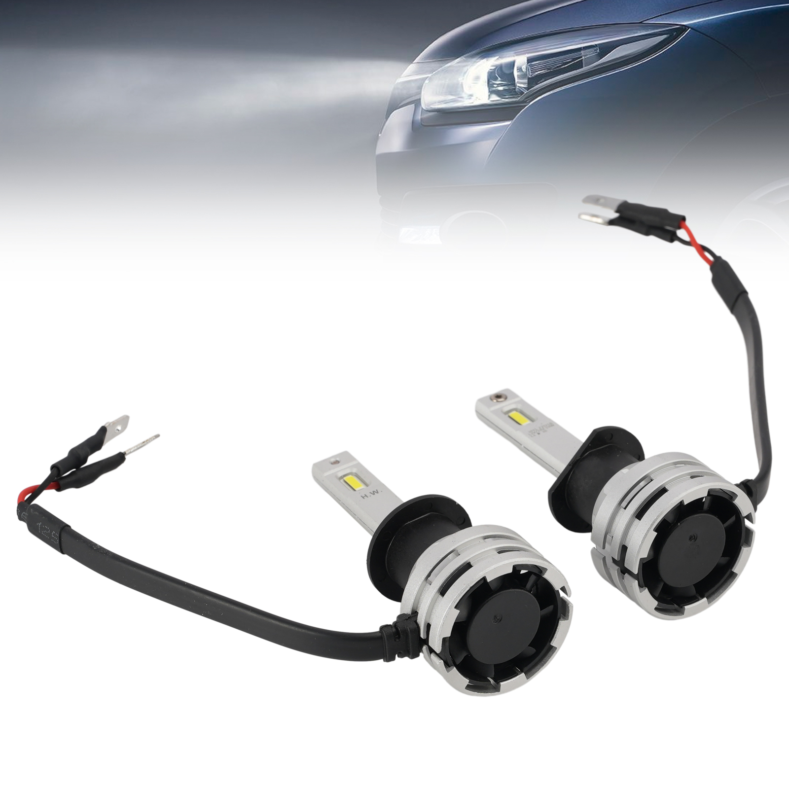 LED Headlight Bulb Kit High Low Beam H1 12V 24W 6500K Fan Cooling For HELLA