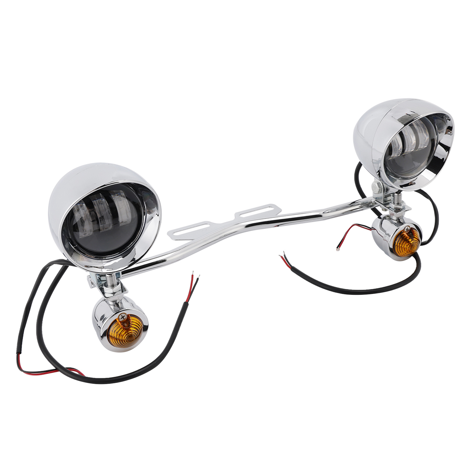 Motorcycle Beam Fog Lamp Custom Chrome W/ Bracket Led For Racer Bobber Chopper