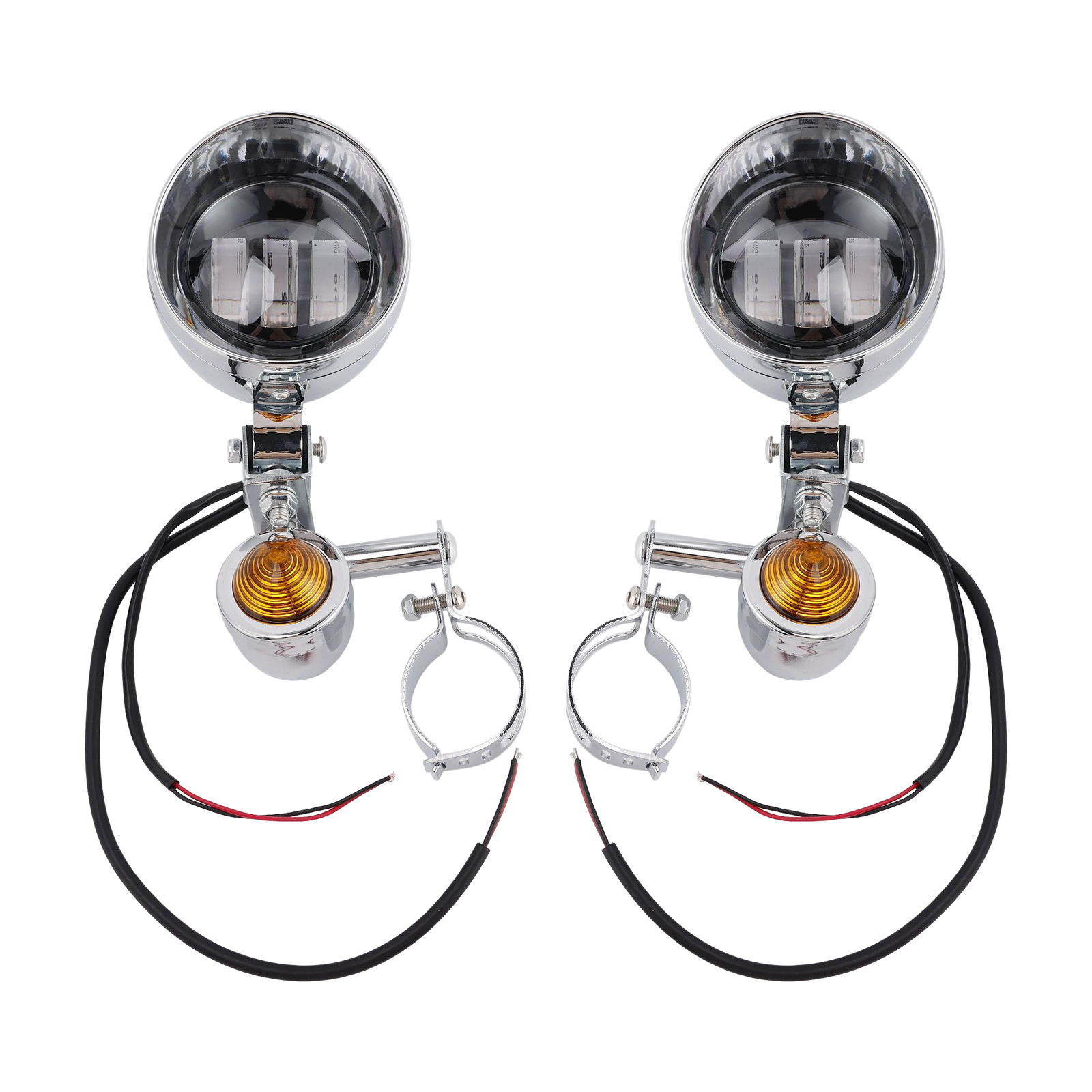 Motorcycle Beam Fog Lamp Custom Chrome W/ Bracket Fits For Racer Bobber Chopper #146