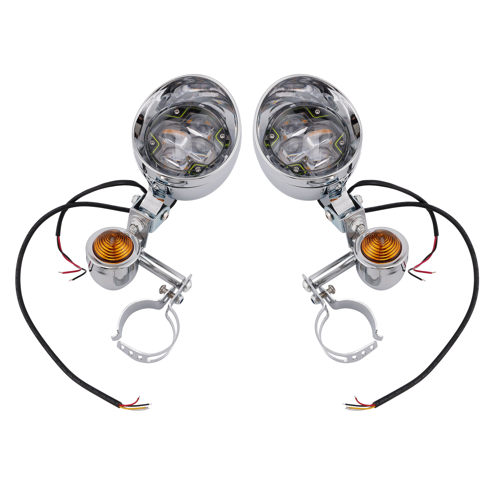 Motorcycle Beam Fog Lamp Custom Chrome W/ Bracket Fits For Racer Bobber Chopper #150