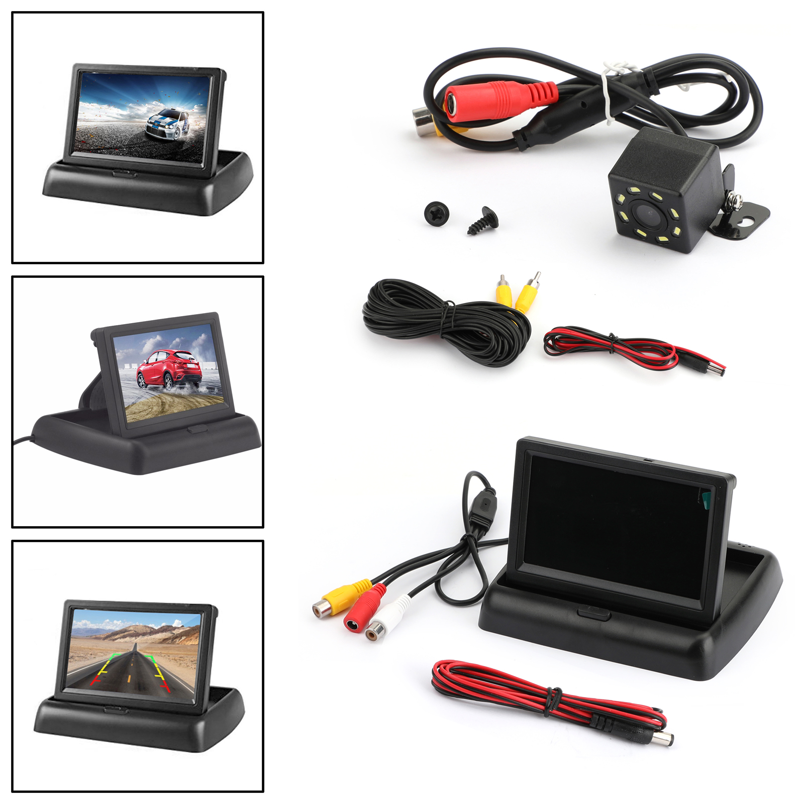 Car Backup 8 LED Camera + 4.3" TFT LCD Car Foldable Monitor Kit Vehicle System