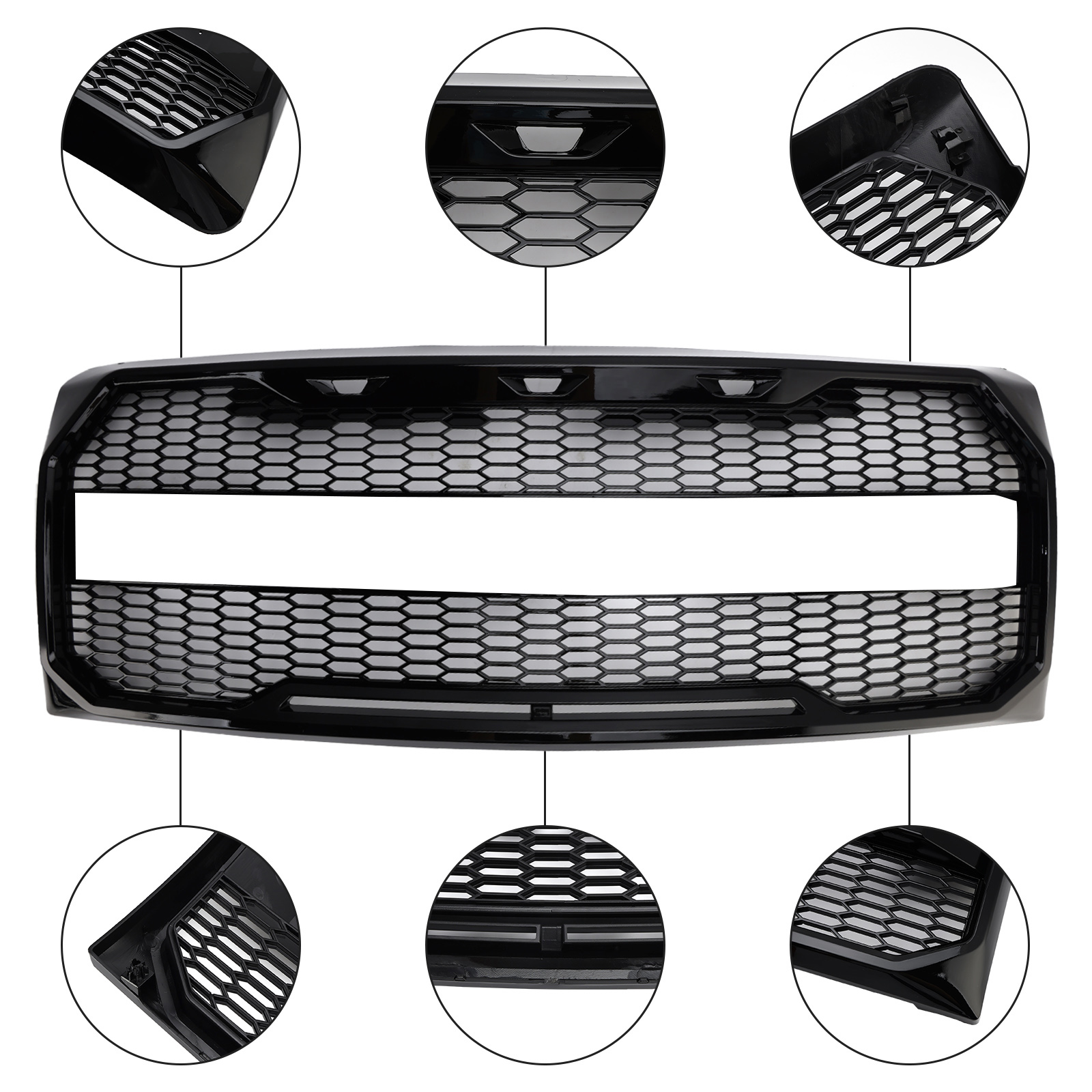 Gloss Black Raptor Style Front Bumper Grille Grill Fit Ford F150 2009-2014