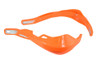 Pair of wrap round motorcycle hand guards in orange with alloy insert