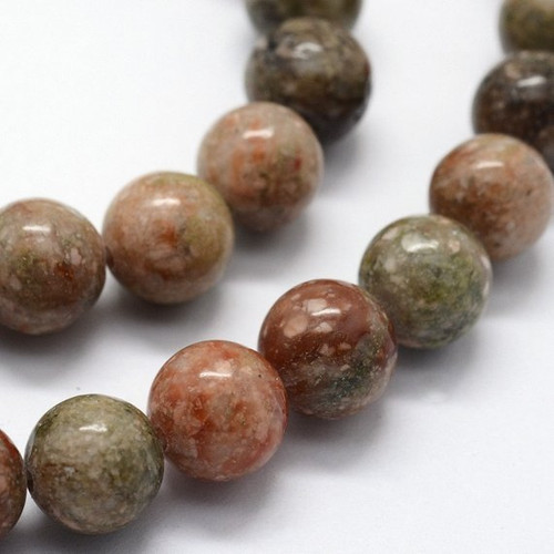 Unakite Beads, Round, 12mm