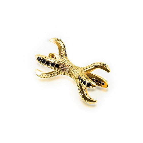 Claw Connector Bead, Gold with Black CZ