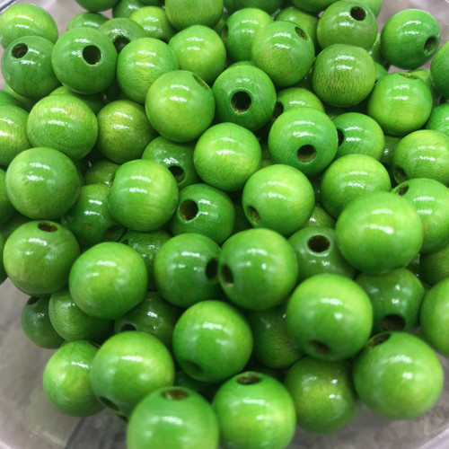 Green Wood Beads, Round, 10mm, 100 pcs