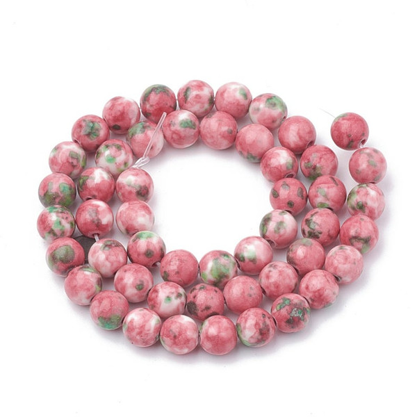 Pink  and Green Jade Beads, Splatter, Round, 10mm