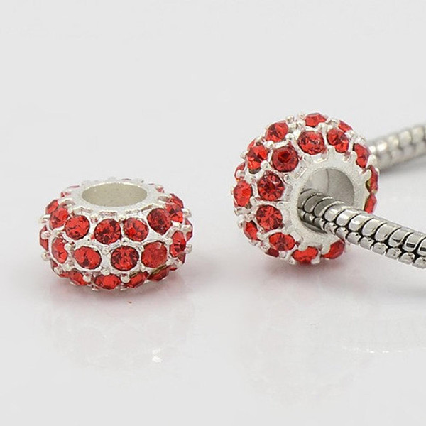 European Large hole beads, Red Rhinestone