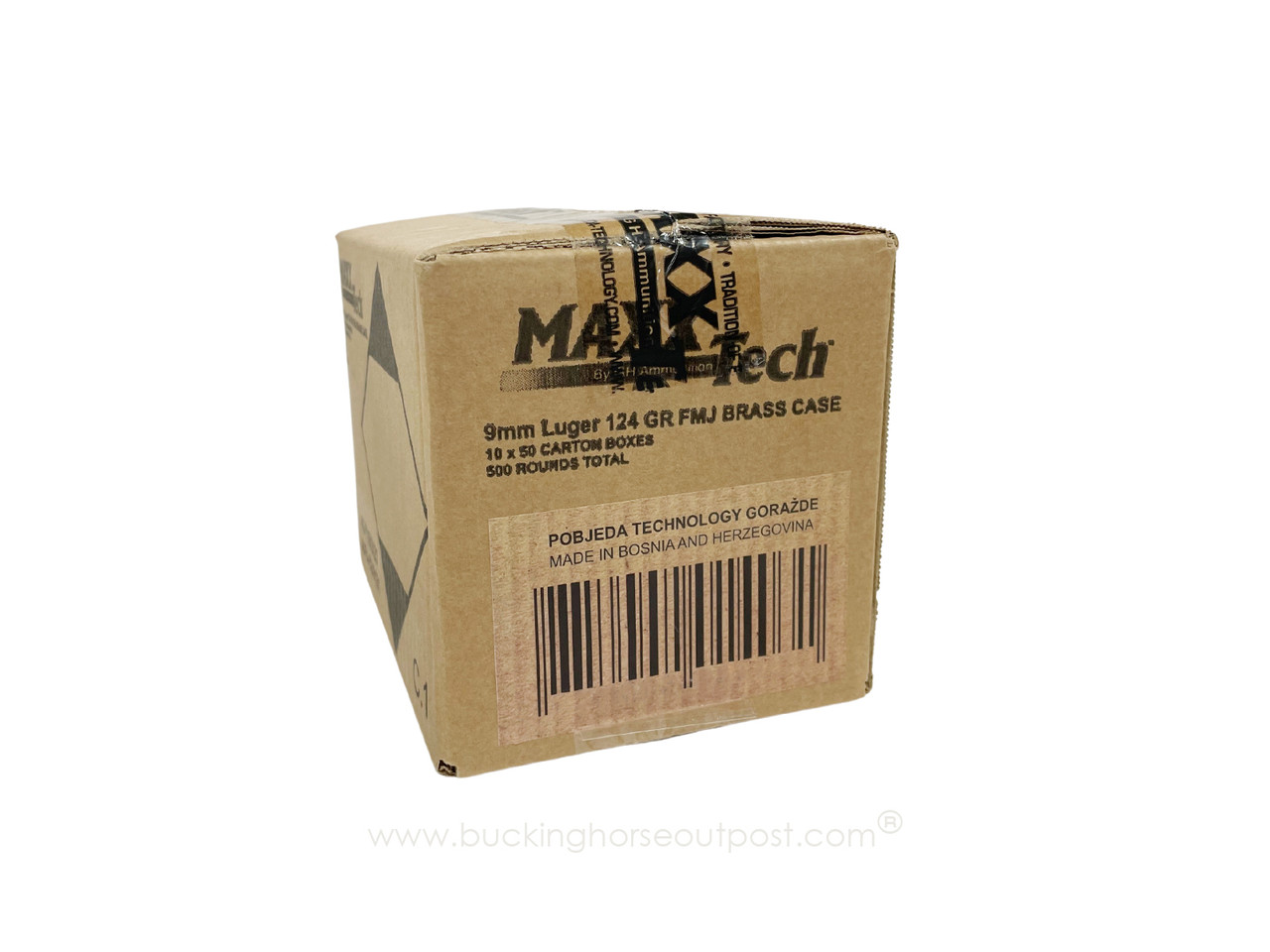 MaxxTech 9mm Luger 124 Grain Full Metal Jacket Brass Case 500rds Per Case (PTGB9124B-500) - FREE SHIPPING ON ORDERS OVER $175