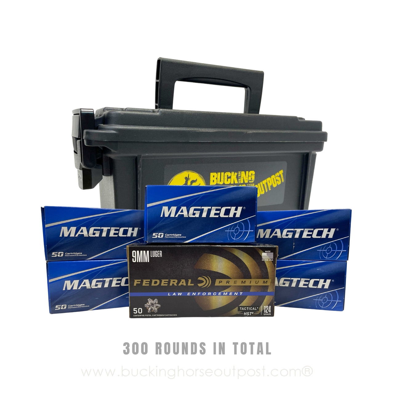 Federal HST 9mm  124 Grain (50rds) Magtech 9mm 124 Grain (250rds) BHO Plastic Ammo Can - FREE SHIPPING ON ORDERS OVER $175