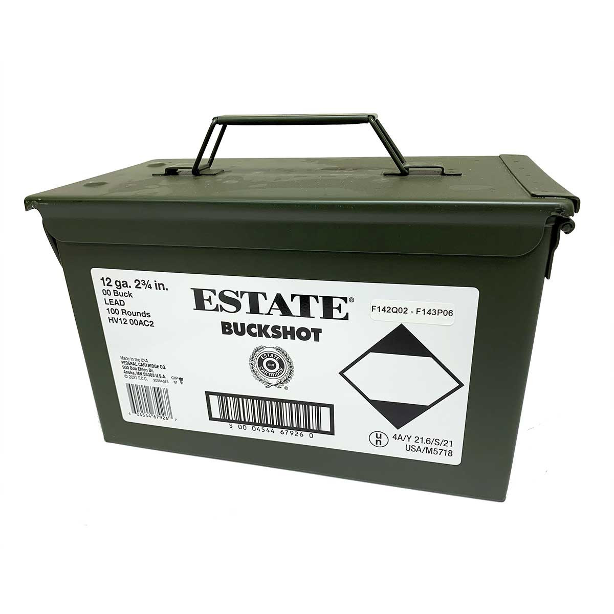 Estate Cartridge 12 Gauge 2-3/4" 00 Buckshot 100rds Loose in Ammo Can (HV1200AC2)- FREE SHIPPING ON ORDERS OVER $200 