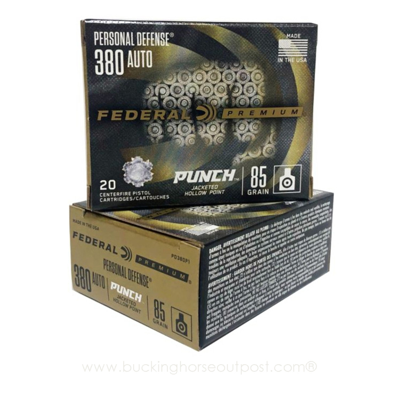 Federal Personal Defense .380 Auto 85 Grain Punch Jacketed Hollow Point 20rds Per Box (PD380P1)- FREE SHIPPING ON ORDERS OVER $175
