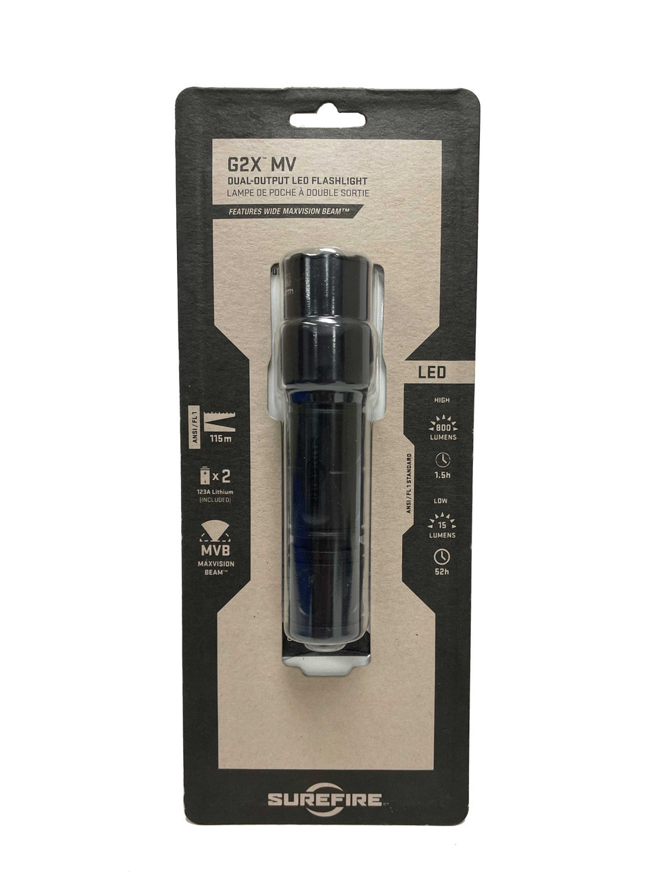 Surefire G2X-MV Dual-Output MaxVision Beam LED Flashlight 800 Lumens (G2X-MV) 