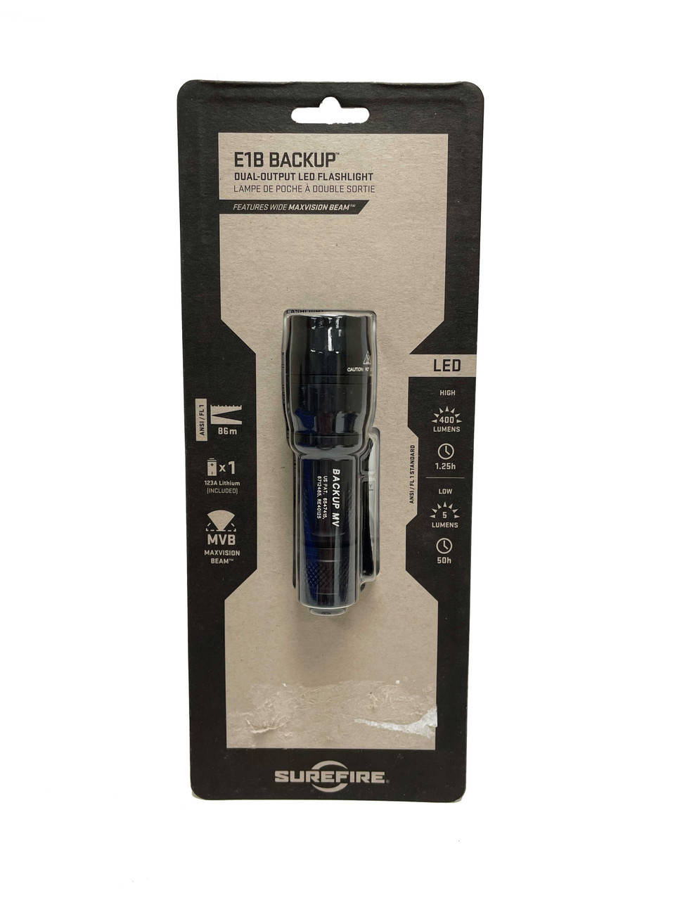 Surefire E1B-MV Backup Dual-Output MaxVision Beam LED Flashlight 400 Lumens (E1B-MV) 