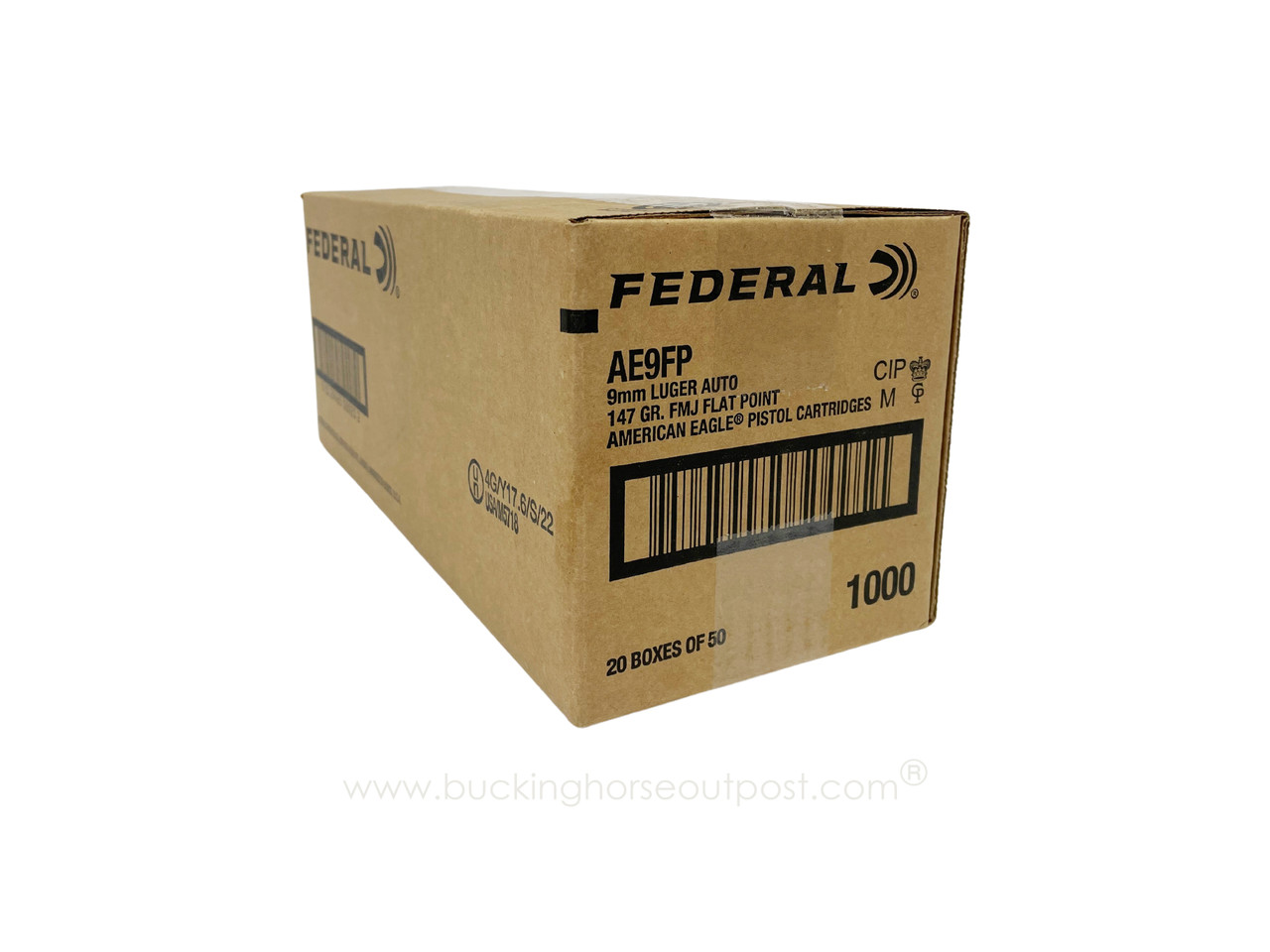 Federal American Eagle 9mm Luger 147 Gran Full Metal Jacket 1000rds Per Case (AE9FP)- FREE SHIPPING ON ORDERS OVER $175