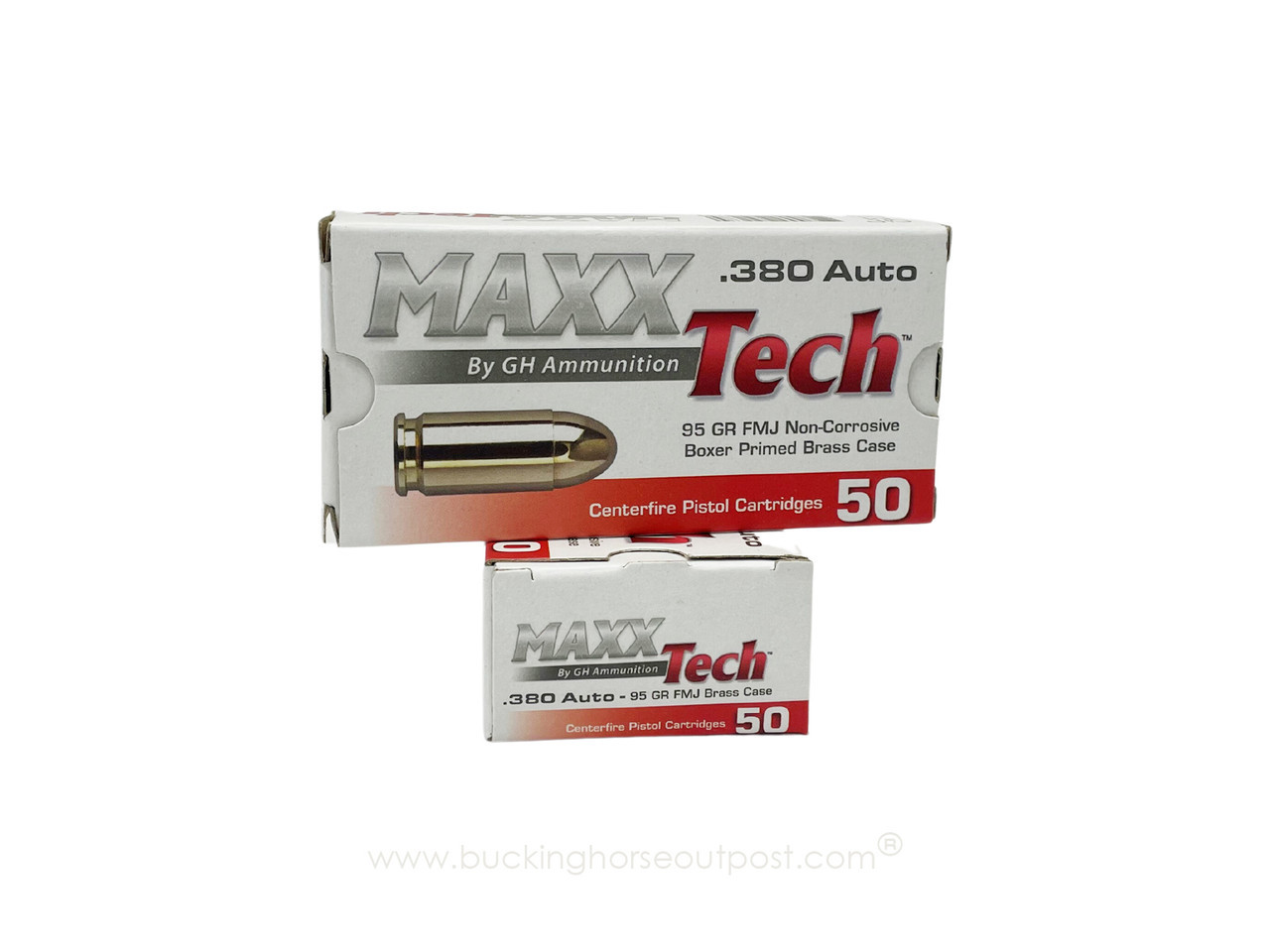MaxxTech .380 Auto 95 Grain Full Metal Jacket 50rds Per Box (PTGB380B) - FREE SHIPPING ON ORDERS OVER $200 