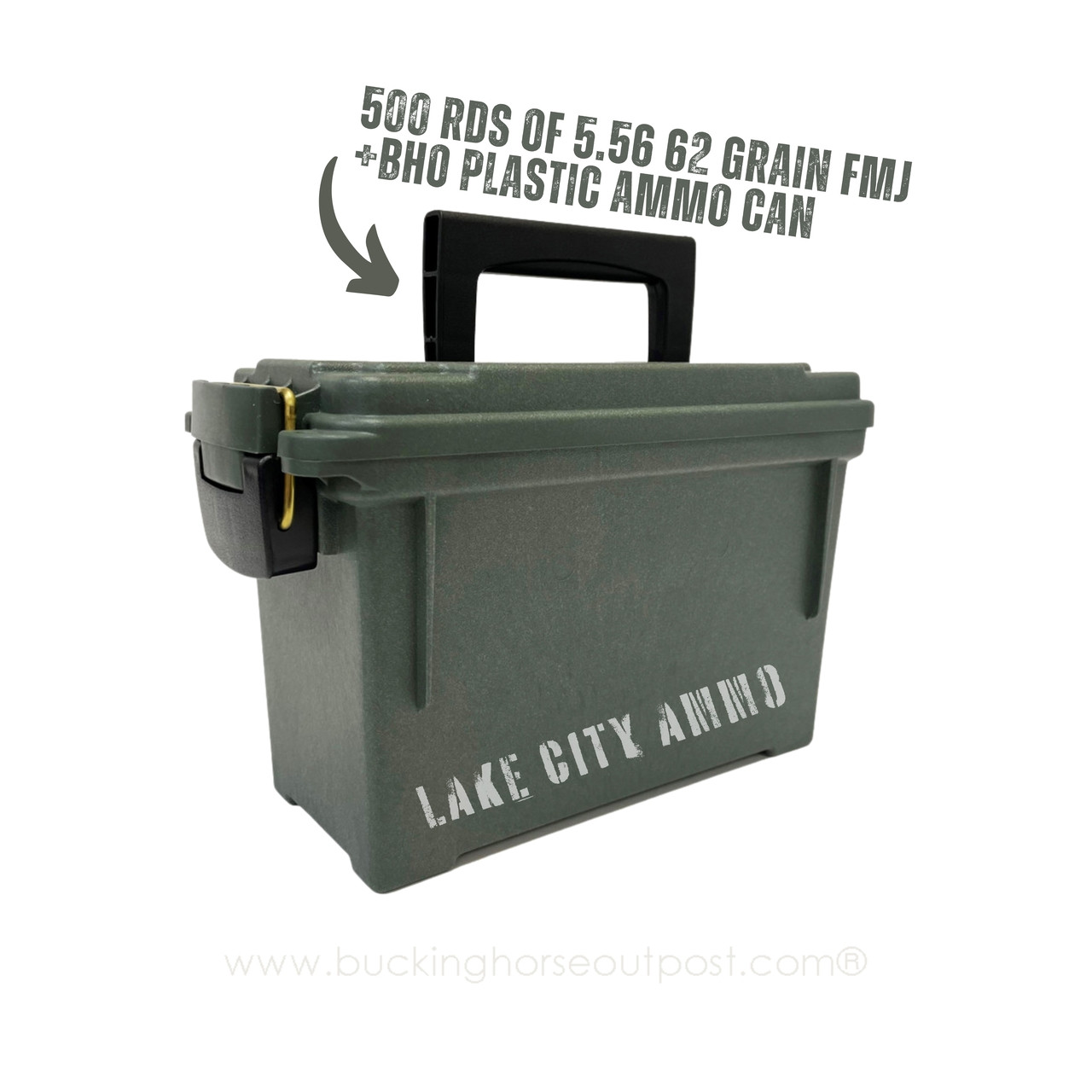 BHO Bundle #20 - Lake City M855 5.56X45MM NATO SS109 Green Tip Full Metal Jacket 62 Grain 30cal Plastic Ammo Can 500rds Per Can