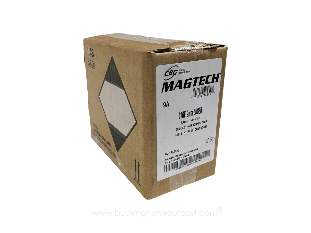 1000 ROUNDS, MAGTECH 9MM 115GR FMJ BRASS CASED AMMUNITION (Twenty boxes of  50 rounds each)