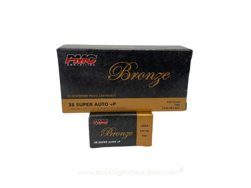 PMC Ammunition Bronze .38 Super Auto (+P) 130 Grain Full Metal Jacket 50rds Per Box (38SA) - FREE SHIPPING ON ORDERS OVER $200  PMC Ammunition Bronze .38 Super Auto (+P) 130 Grain Full Metal Jacket 50rds Per Box (38SA) - FREE SHIPPING ON ORDERS OVER $200