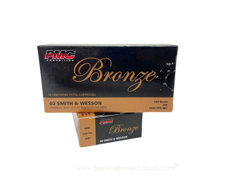 PMC Ammunition Bronze .40 Smith & Wesson 165 Grain Jacketed Hollow Point 50rds Per Box (40B) - FREE SHIPPING ON ORDERS OVER $200  PMC Ammunition Bronze .40 Smith & Wesson 165 Grain Jacketed Hollow Point 50rds Per Box (40B) - FREE SHIPPING ON ORDERS OVER $200