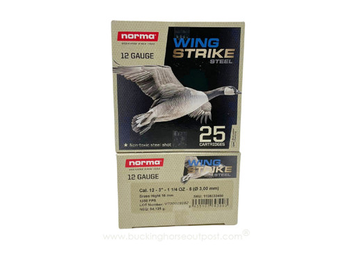 Norma Wingstrike Steel 12 Gauge 3" 1-1/4oz #5 Steel Shot 25rds Per Box (1198033450) - FREE SHIPPING ON ORDERS OVER $200  Norma Wingstrike Steel 12 Gauge 3" 1-1/4oz #5 Steel Shot 25rds Per Box (1198033450) - FREE SHIPPING ON ORDERS OVER $200