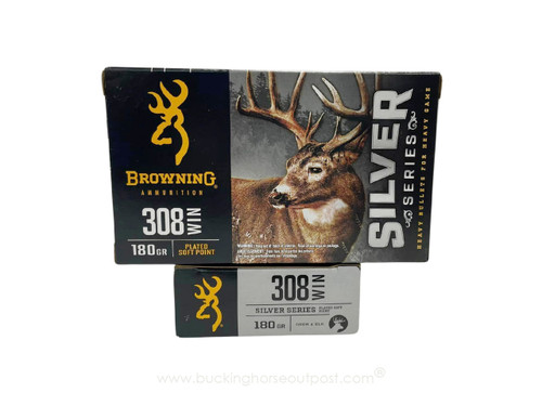 Browning Ammunition Silver Series .308 Winchester 180 Grain Plated Soft Point 20rds Per Box (B192603081) - FREE SHIPPING ON ORDERS OVER $200  Browning Ammunition Silver Series .308 Winchester 180 Grain Plated Soft Point 20rds Per Box (B192603081) - FREE SHIPPING ON ORDERS OVER $200