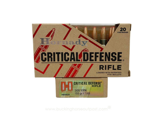 Hornady Critical Defense .308 Winchester 155 Grain FTX 20rds Per Box (90920) - FREE SHIPPING ON ORDERS OVER $200  Hornady Critical Defense .308 Winchester 155 Grain FTX 20rds Per Box (90920) - FREE SHIPPING ON ORDERS OVER $200