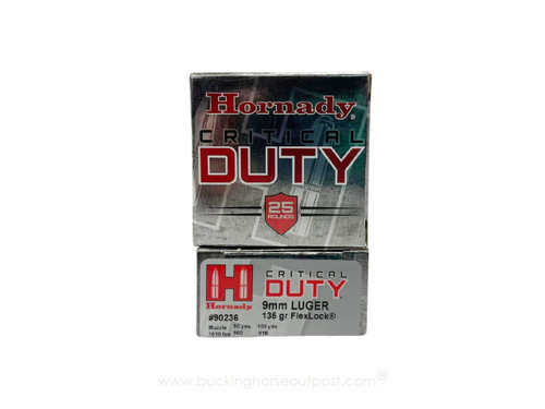 Hornady Critical Duty 9mm 135 Grain FTX 25rds Per Box (90236) - FREE SHIPPING ON ORDERS OVER $200  Hornady Critical Duty 9mm 135 Grain FTX 25rds Per Box (90236) - FREE SHIPPING ON ORDERS OVER $200