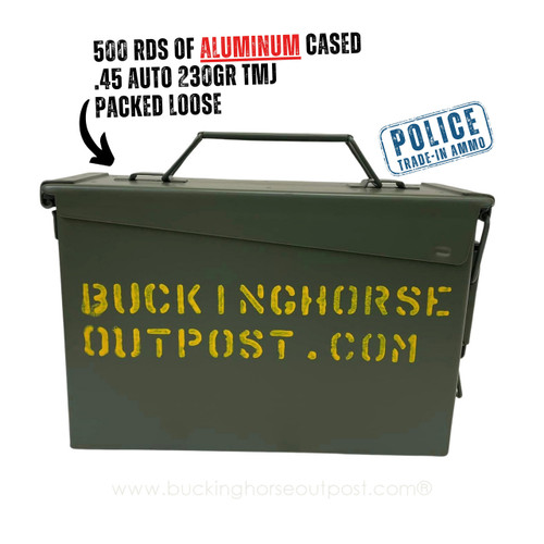 BHO Bulk Pack-45 .45 Auto 230 Grain Aluminum Total Metal Jacket 500rds Loose in 30cal Metal Ammo Can - Police Trade In- FREE SHIPPING ON ORDERS OVER $200  BHO Bulk Pack-45 .45 Auto 230 Grain Aluminum Total Metal Jacket 500rds Loose in 30cal Metal Ammo Can - Police Trade In- FREE SHIPPING ON ORDERS OVER $200