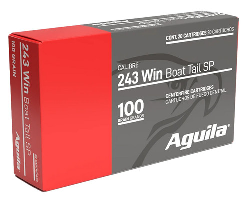 Aguila InterLock .243 Winchester 100 Grain Boat Tail Soft Point 20rds Per Box (8047AG) - FREE SHIPPING ON ORDERS OVER $200  Aguila InterLock .243 Winchester 100 Grain Boat Tail Soft Point 20rds Per Box (8047AG) - FREE SHIPPING ON ORDERS OVER $200