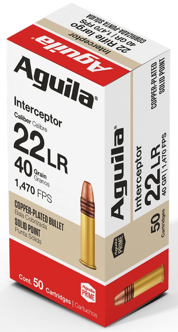 Aguila Interceptor .22 LR 40 Grain Copper Plated Solid Point 50rds Per Box (1B220320) - FREE SHIPPING ON ORDERS OVER $200