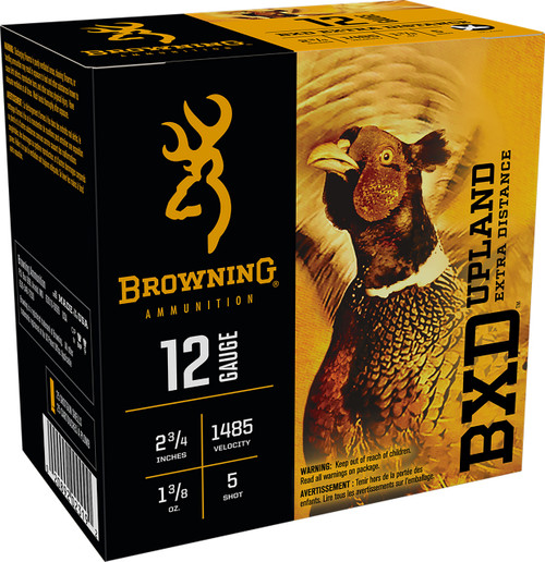Browning Ammunition BXD Upland Extra Distance 12 Gauge 2-3/4" 1-3/8oz #5 Shot 25rds Per Box (B193511225) - FREE SHIPPING ON ORDERS OVER $200  Browning Ammunition BXD Upland Extra Distance 12 Gauge 2-3/4" 1-3/8oz #5 Shot 25rds Per Box (B193511225) - FREE SHIPPING ON ORDERS OVER $200