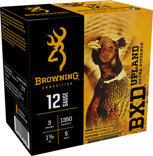 Browning Ammunition BXD Upland Extra Distance 12 Gauge 3" 1-5/8oz #5 Shot 25rds Per Box (B193511235) - FREE SHIPPING ON ORDERS OVER $200  Browning Ammunition BXD Upland Extra Distance 12 Gauge 3" 1-5/8oz #5 Shot 25rds Per Box (B193511235) - FREE SHIPPING ON ORDERS OVER $200