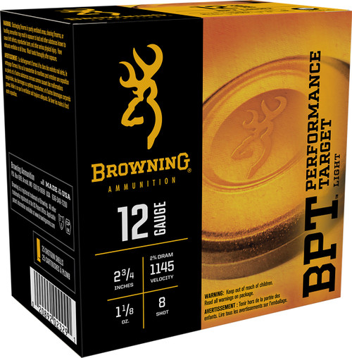 Browning Ammunition BPT Performance Target Light 12 Gauge 2-3/4" 1-1/8oz #8 Shot 25rds Per Box (B193611228) - FREE SHIPPING ON ORDERS OVER $200  Browning Ammunition BPT Performance Target Light 12 Gauge 2-3/4" 1-1/8oz #8 Shot 25rds Per Box (B193611228) - FREE SHIPPING ON ORDERS OVER $200