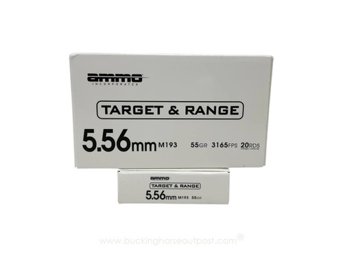 Ammo Inc. Target & Range 5.56x45mm 55 Grain M193 Full Metal Jacket 20rds Per Box (556055M193-TR20) - FREE SHIPPING ON ORDERS OVER $200  Ammo Inc. Target & Range 5.56x45mm 55 Grain M193 Full Metal Jacket 20rds Per Box (556055M193-TR20) - FREE SHIPPING ON ORDERS OVER $200