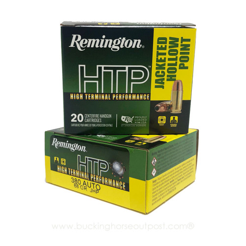 Remington HTP RTP380A1A .380 Auto 88 Grain Jacketed Hollow Point 20rds Per Box (22248)- FREE SHIPPING ON ORDERS OVER $200  Remington HTP RTP380A1A .380 Auto 88 Grain Jacketed Hollow Point 20rds Per Box (22248)- FREE SHIPPING ON ORDERS OVER $200