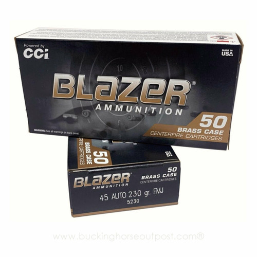 CCI Blazer Brass .45 Auto 230 Grain Full Metal Jacket Round Nose 50rds Per Box (5230)- FREE SHIPPING ON ORDERS OVER $200  CCI Blazer Brass .45 Auto 230 Grain Full Metal Jacket Round Nose 50rds Per Box (5230)- FREE SHIPPING ON ORDERS OVER $200