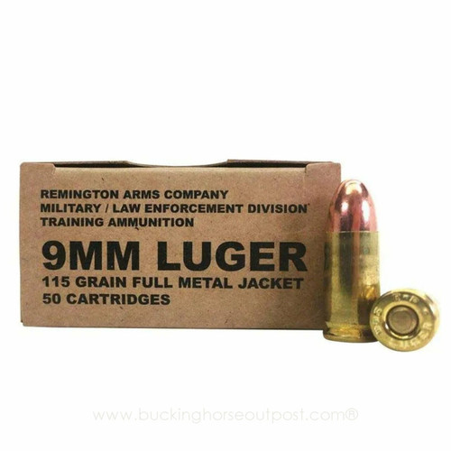 Remington Military/LE Training B9MM3 9mm 115 Grain Full Metal Jacket 50rds Per Box (R23959)- FREE SHIPPING ON ORDERS OVER $200  Remington Military/LE Training B9MM3 9mm 115 Grain Full Metal Jacket 50rds Per Box (R23959)- FREE SHIPPING ON ORDERS OVER $200