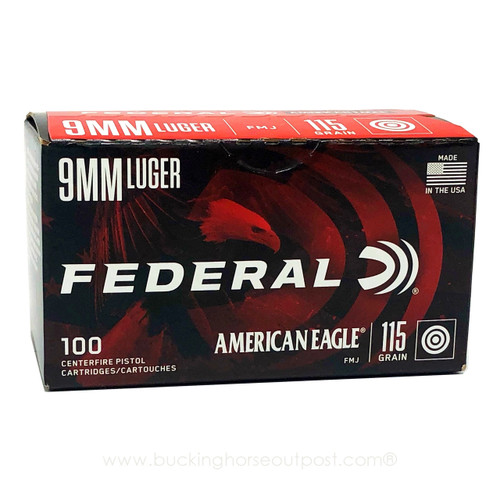 Federal American Eagle 9mm 115 Grain Full Metal Jacket 100rds Per Box (AE9DP100)- FREE SHIPPING ON ORDERS OVER $200  Federal American Eagle 9mm 115 Grain Full Metal Jacket 100rds Per Box (AE9DP100)- FREE SHIPPING ON ORDERS OVER $200